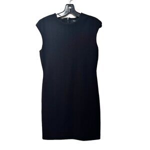 Theory Precision Ponte Cap Sleeve Shift Dress Black Size 4 Lined Minimalist